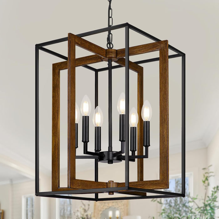 Six Lights Farmhouse Chandelier Rustic Black Finish