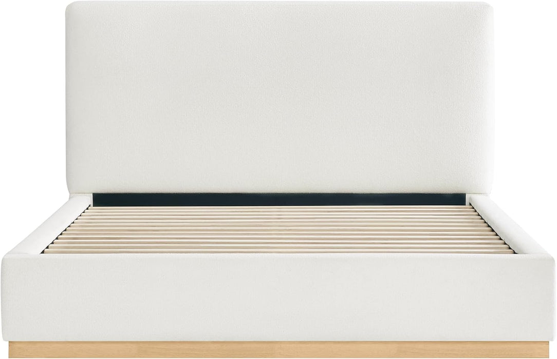 Upholstered Queen Size Bed Frame, Boucle Fabric Platform Bed Mattress Foundation Noise-Free No Box Spring Needed Easy Assembly