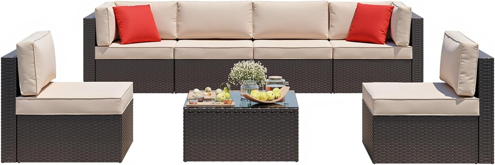 7 Pieces Patio Furniture Sets, Outdoor Sectional Patio Sofa Set