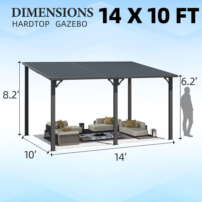 10' X 14' Outdoor Pergola Hardtop Gazebo, 14X10 Wall-Mounted Heavy Duty Lean to Metal Awnings Gazebos on Clearance for Patio, Large Galvanized Steel Pergolas and Gazebo for Outdoor Use