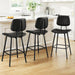 24-Inch Leather Bar Stools Set of 3 with High Backrest, Black | Faux Leather, Counter Height Barstools, Heavy Duty Metal Legs, with Footrest, for Kitchen Island