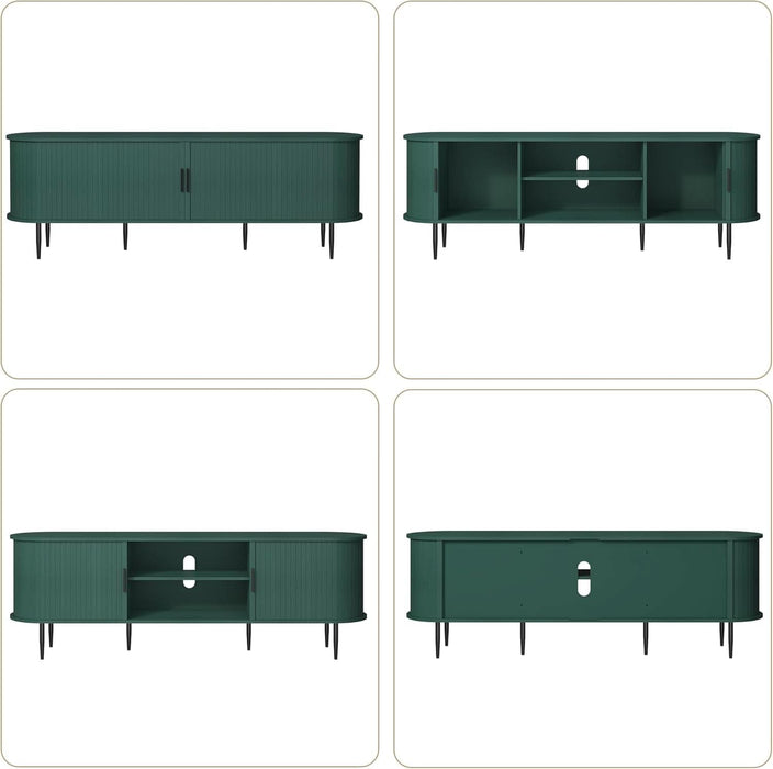 70" Modern TV Stand with Tambour Door for Tvs up to 80", Entertainment Center with Storage, Fluted Television Consoles for Home, Living Room, Green