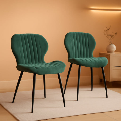 Dining Chairs Mid Century Modern Leisure Upholstered Metal Legs for Kitchen Living Room, Set of 2, Green