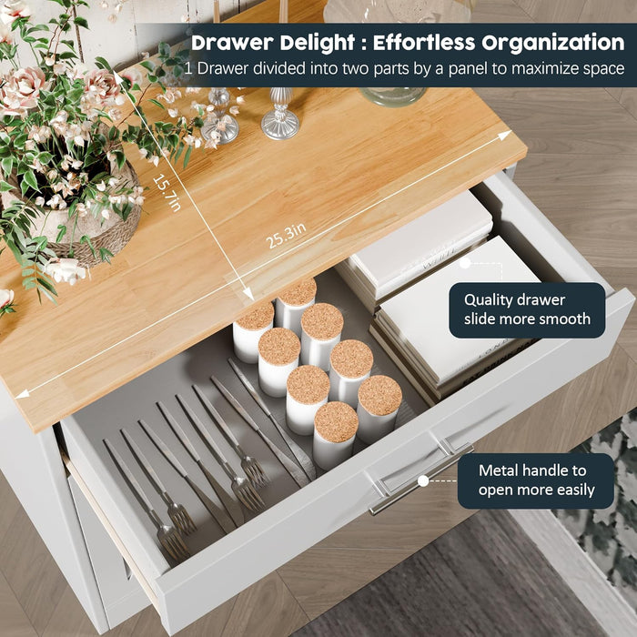 Kitchen Buffet Sideboard Cabinet, Wooden Storage Cabinet with 2 Doors & 1 Drawers, Modern Farmhouse Coffee Bar Cabinet with Storage for Living Room, Adjustable Shelf, White&Yellow