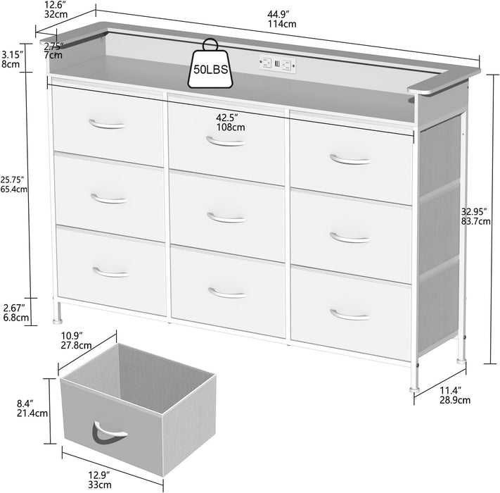 White Dresser With Integrated LED Lighting Charging