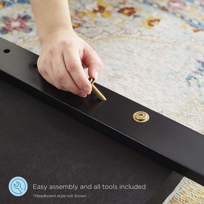 Draper Tufted Queen Fabric and Wood Headboard in Walnut Charcoal