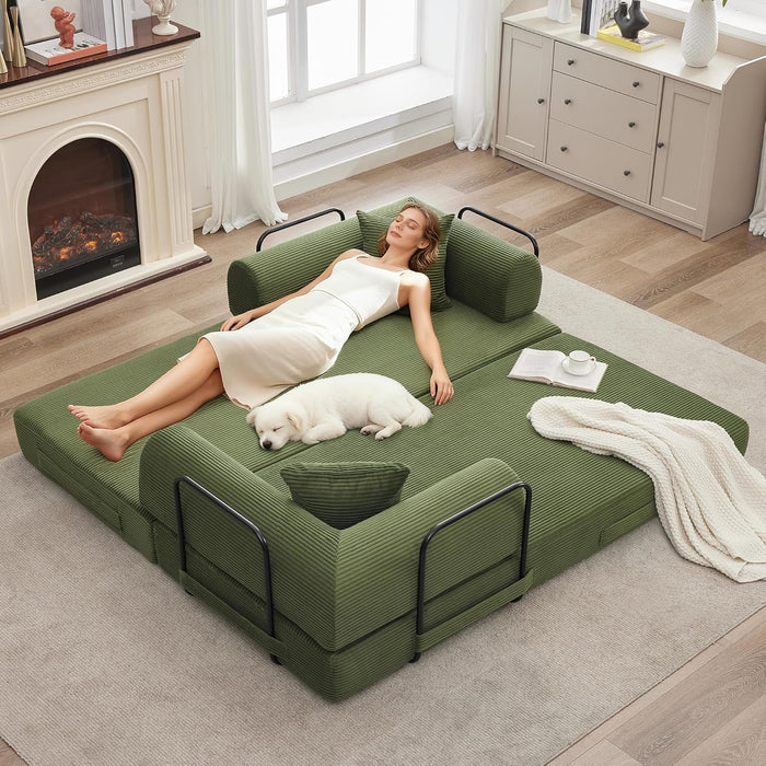 Corduroy Green 79 Inches InterchangeablePlus Sofa Bed