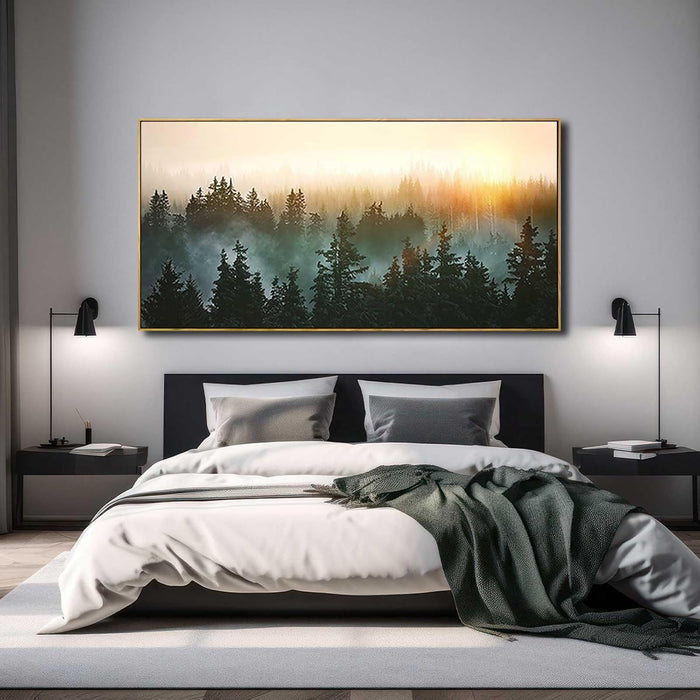 Large Foggy Forest Canvas Wall Art Landscape Mountain Painting 30X60 Inch Framed Wall Art for Bedroom Living Room Kitchen Office