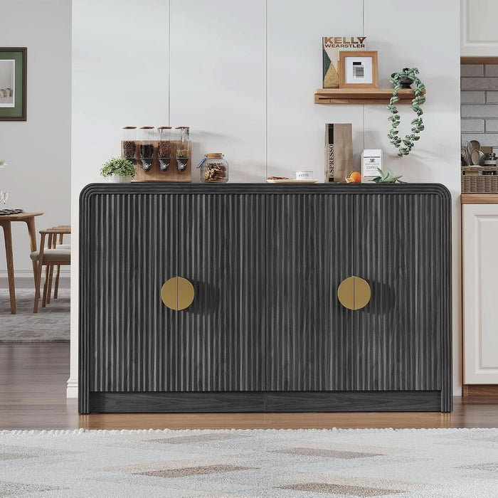 55" Fluted Buffet Sideboard Cabinet with Storage, Modern Mid-Century Buffet Cabinet with Adjustable Shelves, for Kitchen,Living Room,Entryway,Coffee Bar Cabinet (Dark Black Walnut)