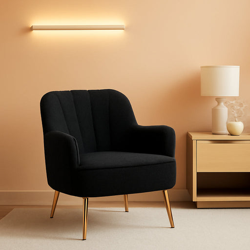 Golden-Legged Black Teddy Chair for Home Office