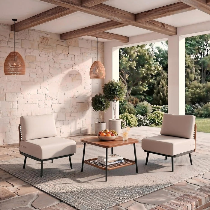 3-Piece Patio Conversation Set, Sectional Sofa with Coffee Table