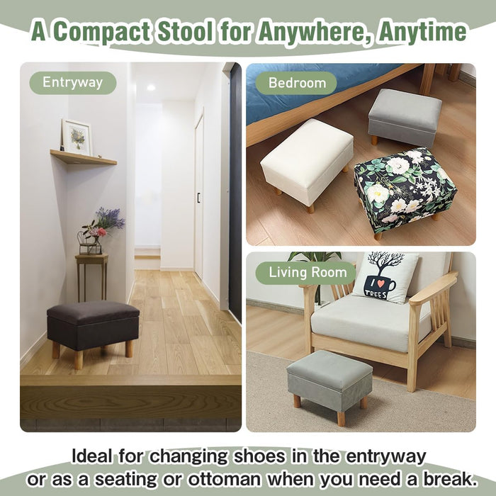 Small Ottoman with Storage Footstool Compact Foot Rest Stool for Living Room Under-Desk Entryway or Bedroom 10.63" Low-Height Storage Ottoman Cube Lightweight & Stylish (Print)