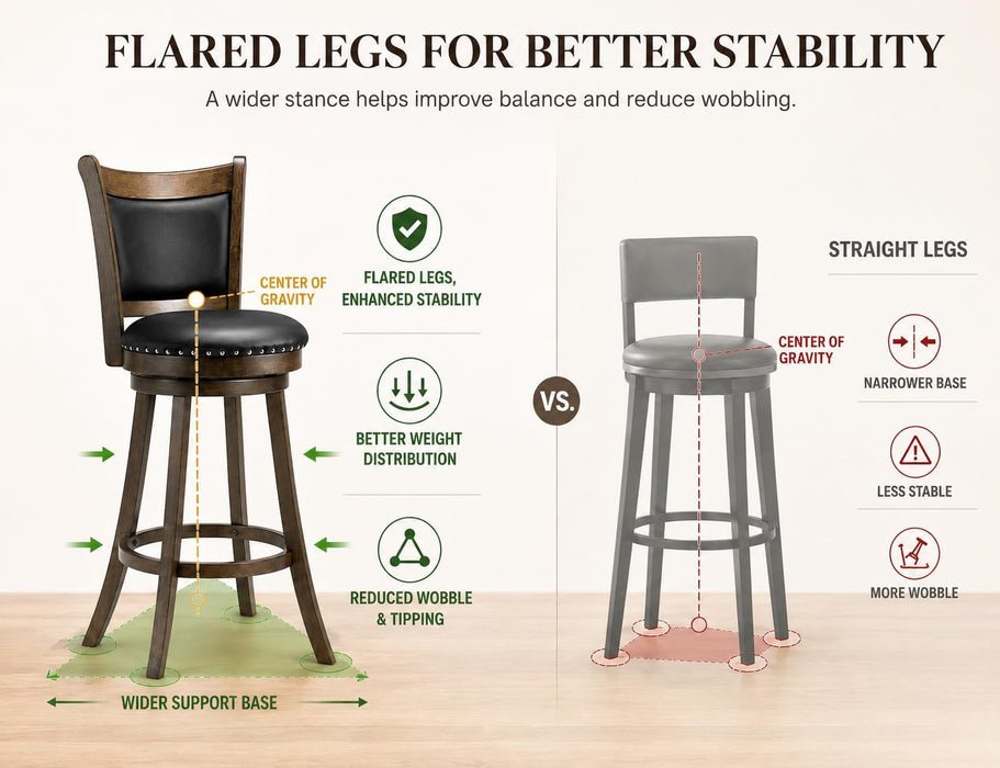 30 Inch Swivel Bar Height Barstools Set of 4, Black Stool Chairs