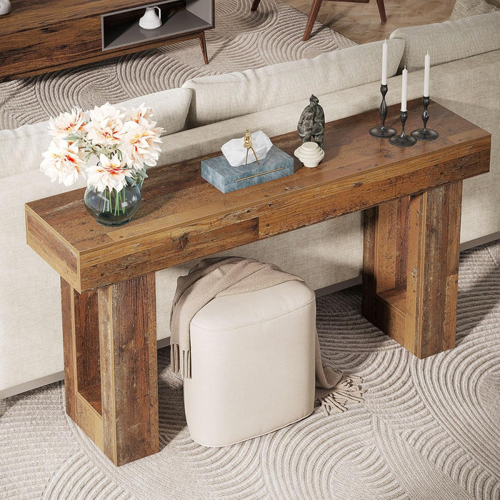 63-Inch Long Console Table, Wooden Rectangular Sofa Table behind the Couch, Farmhouse Entryway Table for Entrance, Hallway, Living Room (Mix Brown)