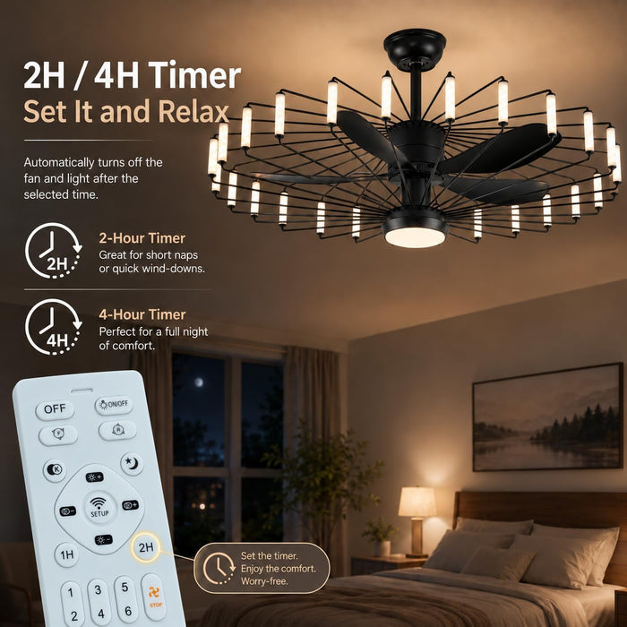 43-Inch Cage Ceiling Fan with Lights, Black Chandelier Style