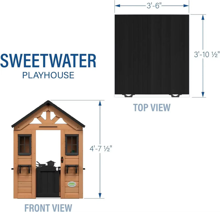 Backyard Discovery Sweetwater All Cedar Wooden Playhouse Light Brown Side Snack Window, Perfect Serving up Drinks and Treats