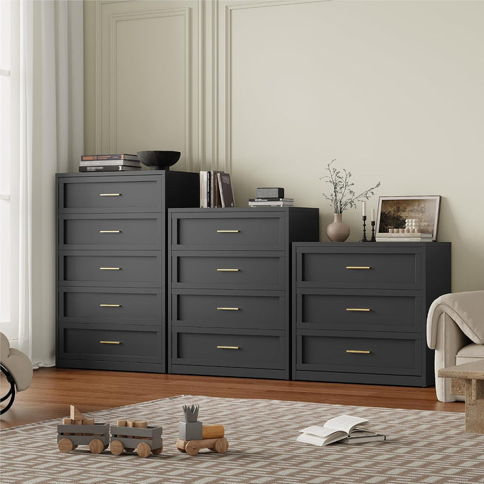 5 Drawer Metal Dresser, Heavy Duty Steel Storage Dresser with Smooth Glide Drawers,Anti-Tip Safety Metal Chest of Drawers for Entryway, Bedroom, Modern Industrial Style,Black