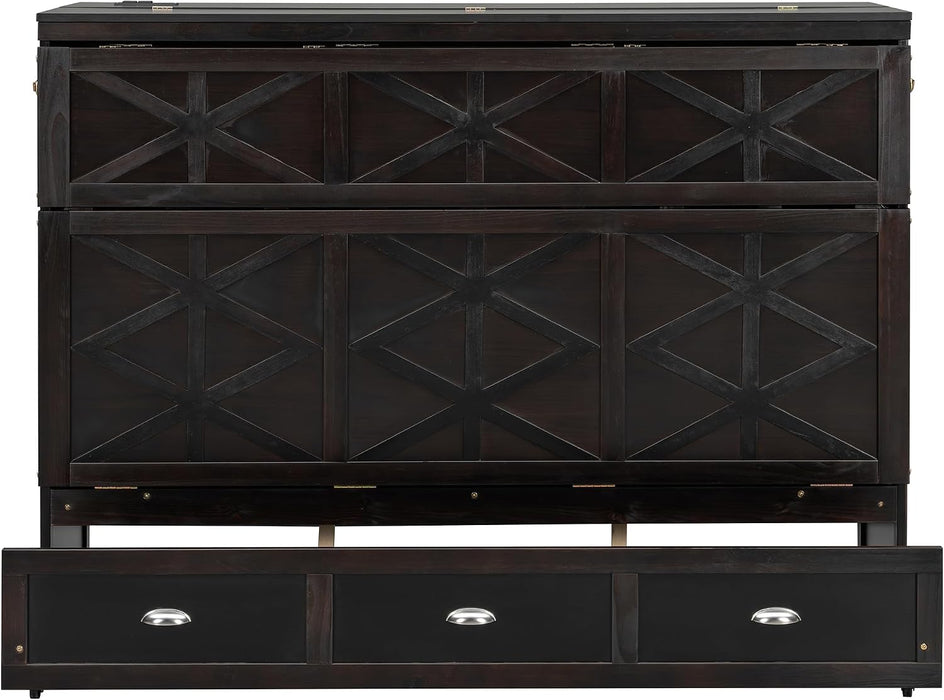 Brushed Espresso Queen Murphy Cabinet Bed USBPorts