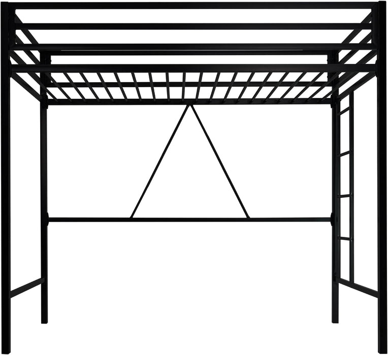 Metal Loft Bed Twin Size with Guardrail and Ladder, Small Space Saving Design for Bedroom Kid Room and Dorm, No Box Spring Needed, Black