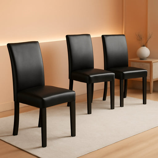 Dining Chair Set of 4 PU Leather Dining Room Chairs Upholstered Parsons Dining Chairs Modern Kitchen Armless Side Chair with Solid Wood Legs, Black