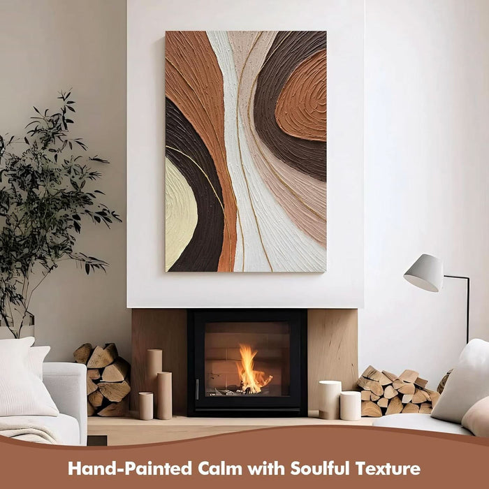 Hand-Painted Thick Textured 3D Curve in Plaster Abstract Neutral Wall Art, Contemporary Minimalist Canvas Oil Painting Wall Decor,Home Decorative Art Painting