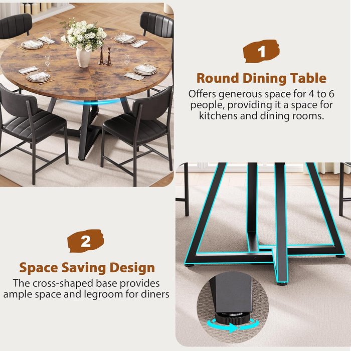 round Dining Table Kitchen Dining Room Circle Dinner Pedestal Table for 4, Space Saving Wood Kitchen & Dining Room Furniture (Rustic Brwon)