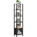 6 Tier  and Bookshelf, Narrow Book Shelf with Door for Small Space, for Living Room, Office, Study, Entryway, Black BS03BK006
