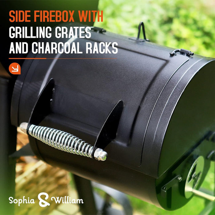 Charcoal Grill with Offset Smoker, 512 Square Inches Outdoor BBQ Grill Offset Charcoal Smoker for Patio, Garden, Picnics, Camping, Backyard Cooking, Black