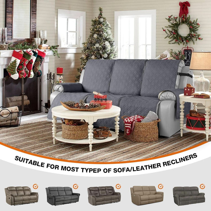 Waterproof Recliner Couch Covers, Sofa Covers 1-Piece Washable Reclining Sofa Cover Non-Slip Furniture Protector with Elastic Straps Pocket for Dogs, Pets(Dark Gray,3 Seater)