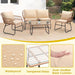 4 Piece Patio Bistro Outdoor Furniture Set, Wicker Sofa, 2 Rattan Chairs, and Table, Backyard Conversation Set, All Weather Cushions, Natural Rattan Beige Cushion