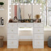 White Makeup Vanity Desk 9 Drawers Wood Dressing Table with 3 LED Bulb Light Mirrors, Glass Top, Hidden Storage Shelves