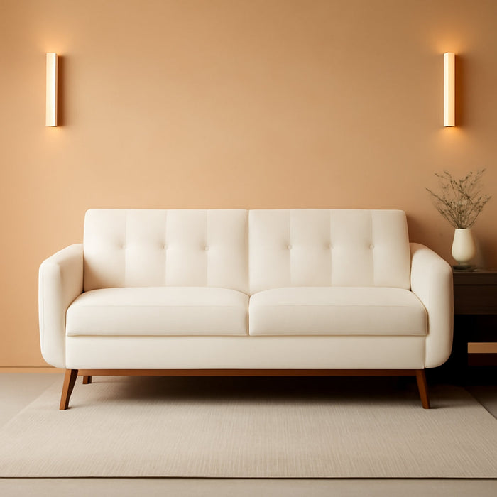 65.2" W Loveseat Sofa, Mid Century Modern Decor Love Seat Couches for Living Room, Button Tufted Upholstered Furniture, Solid & Easy to Install Small Couch for Bedroom Office Apartment, White