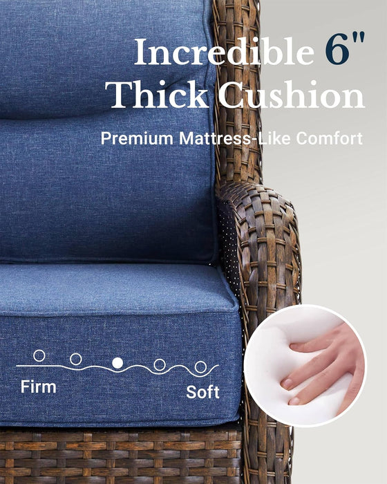 Luxury Patio Furniture Set with 6-Inch Thick Cushion, Outdoor Couch and High Back Swivel Rocker Patio Chairs, 7PCS Wicker Conversation Set for Deck, Yard, and Poolside in Blue (V2)