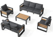 Aluminum Patio Furniture Set, 5 Piece Luxury Outdoor Sectional with 6" Olefin Fabric Cushions, Patio Conversation Sets with Coffee Table & Oversized Seats for Backyard, Porch Dark Grey