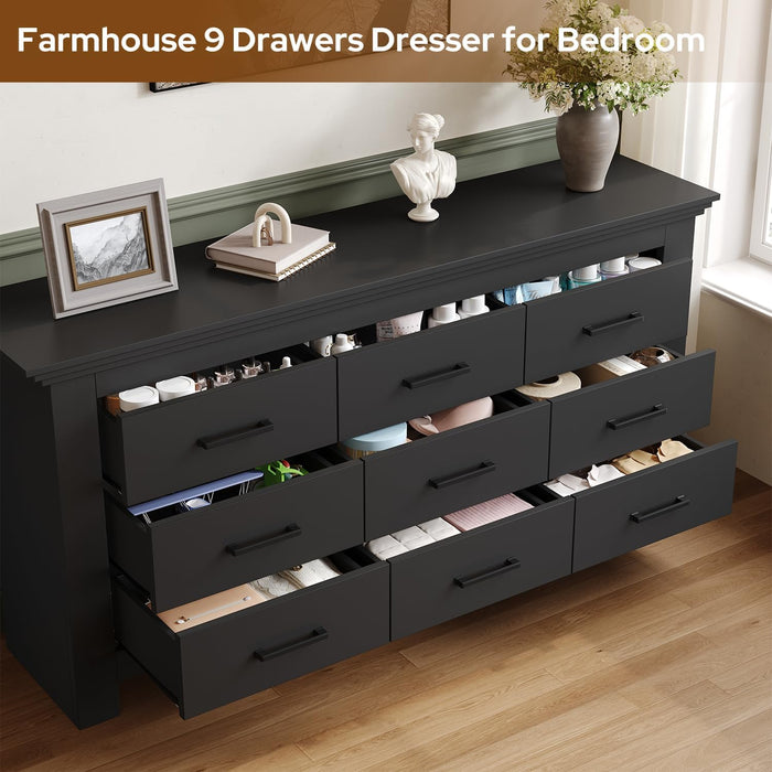 black 9 drawer dresser for bedroom Vintage Ornate Solid Wood With Nine Drawers black-prom-dress Calvin Klein Black Blue The dresser is made Size:32/32