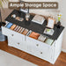Dresser for Bedroom with 6 Drawers, 47.2" Wide Modern Chest of Drawers with Handle,Dresser TV Stand,White Dresser with Black Countertop for Living Room, Hallway