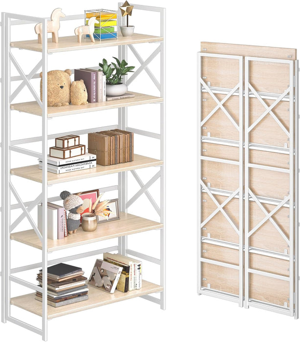 Folding Industrial Bookshelf 51 Inch Natural White
