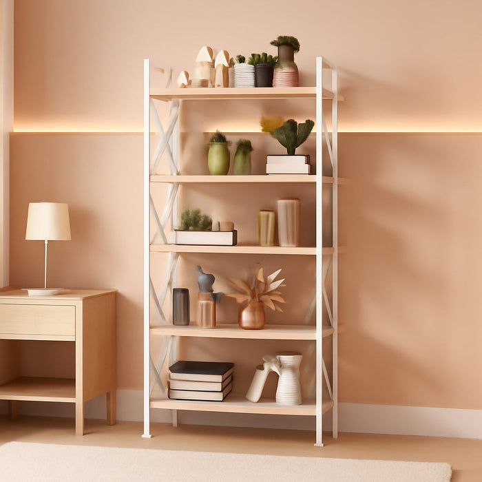 Folding Industrial Bookshelf 51 Inch Natural White