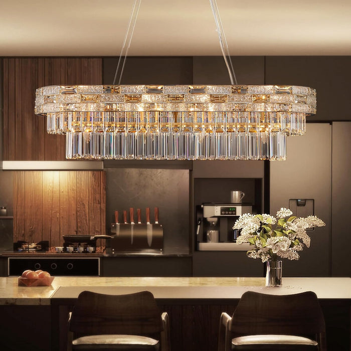 34Inch CrystalChandelier Gold TwelveLights Pendant