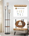 70.9" Floor Lamp with Shelves, Modern Floor Lamp with 3 Linen Shades and Foot Switch, 3-Light Standing Lamp, for Living Room, Bedroom, Study, Office, Rustic Brown and Beige EF53LD05