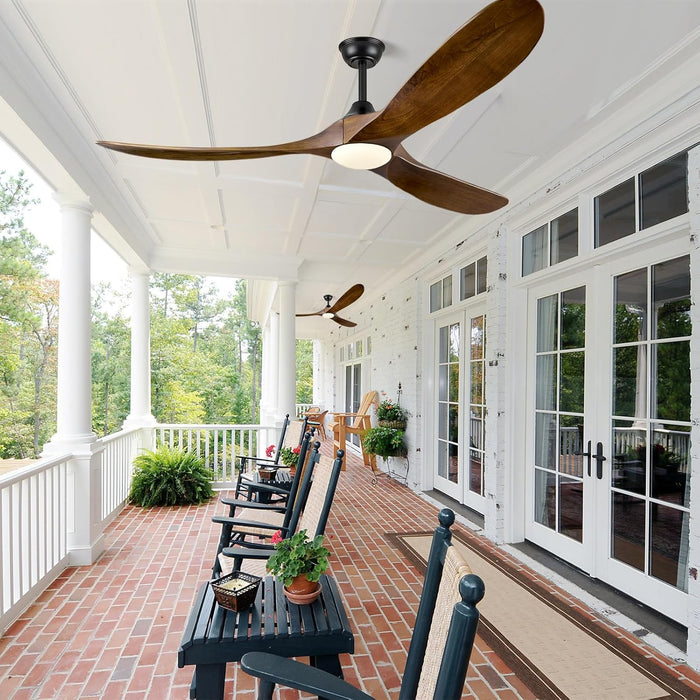 60 Inch Ceiling Fans with Lights, Solid Wood Propeller Ceiling Fans with Lights and Remote Control Outdoor Ceiling Fan for Patios Propeller 3 Blades for Indoor Living Room, Walnut Wood