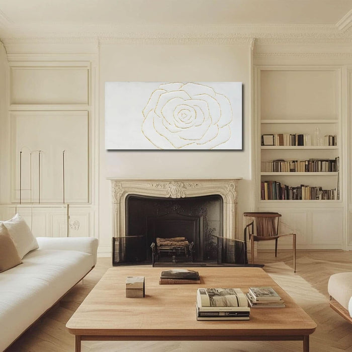 Textured Wall Art Abstract Floral Painting White Pictures Wall Decor Gold Line Art 24"X 48" Large Artwork for Living Room Bedroom Office Wall Decor