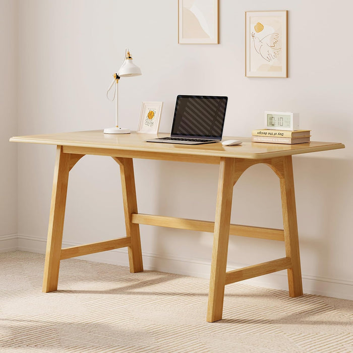 Solid Wood Writing Table - 48" W Minimalist PC Computer Desk, Oak