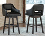 31" Tallenger Modern Pub Height Upholstered Swivel Barstool 2 Count, Black & Dark Brown