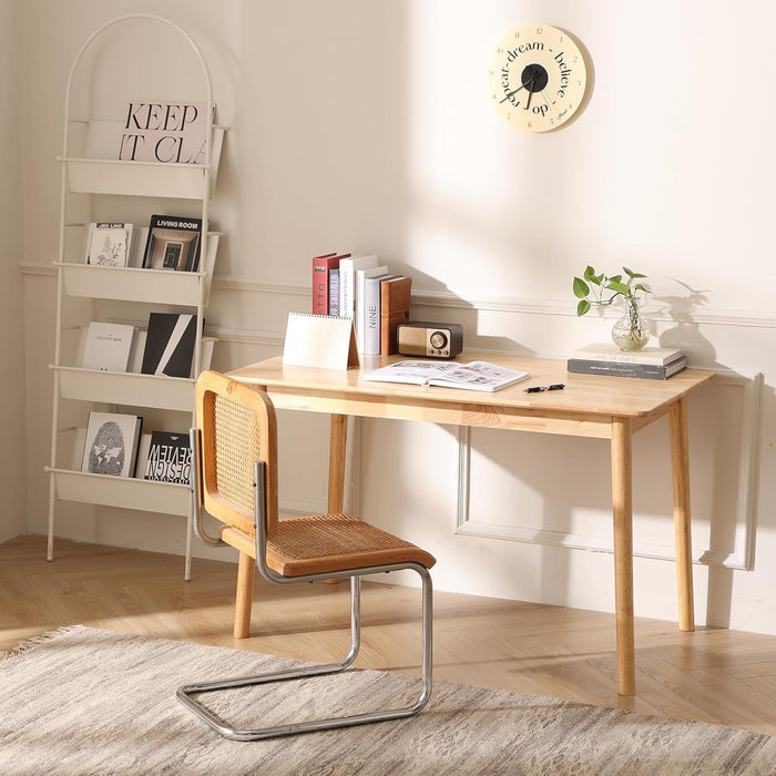 BAKEVE Dining Table for 4-6 Person- 47.2'' Solid Wood Kitchen Table, Mid Century Modern Desk, Farmhouse Rectangular Dining Room Table for Living Room, Office, Kitchen and Study (Natural)