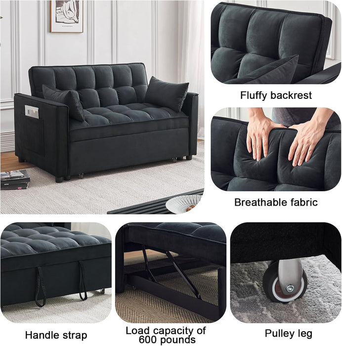 Black Velvet Sleeper Sofa With Adjustable Backrest