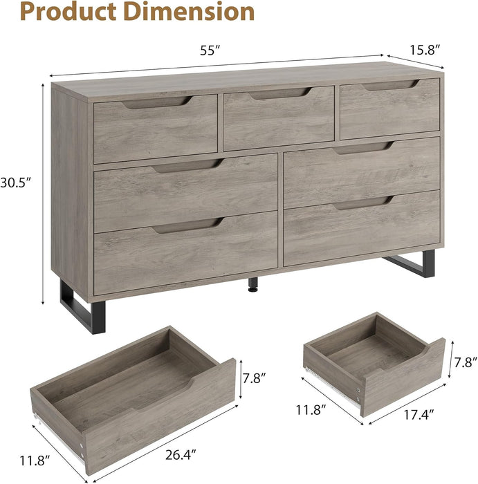 7 Dresser for Bedroom, 55" Wide Dresser Drawer with Storage