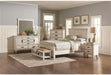 Farmhouse Wood Queen Panel Bed, Antique White Finish, 57" H X 67.5" W X 88.25" D, Asian Hardwood and Veneers, Coastal Style Bedroom Furniture, Box Spring Required, Assembly Required