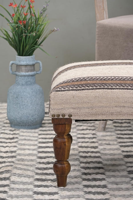 Handmade Jute Soft Ottomans Square Shape Stool for Sitting and Foot Rest with Wooden Legs, Entryway Modern Stool for Living Room, Bedroom (White Wool, L 15.74 X W 15.74 X H 14 Inch)