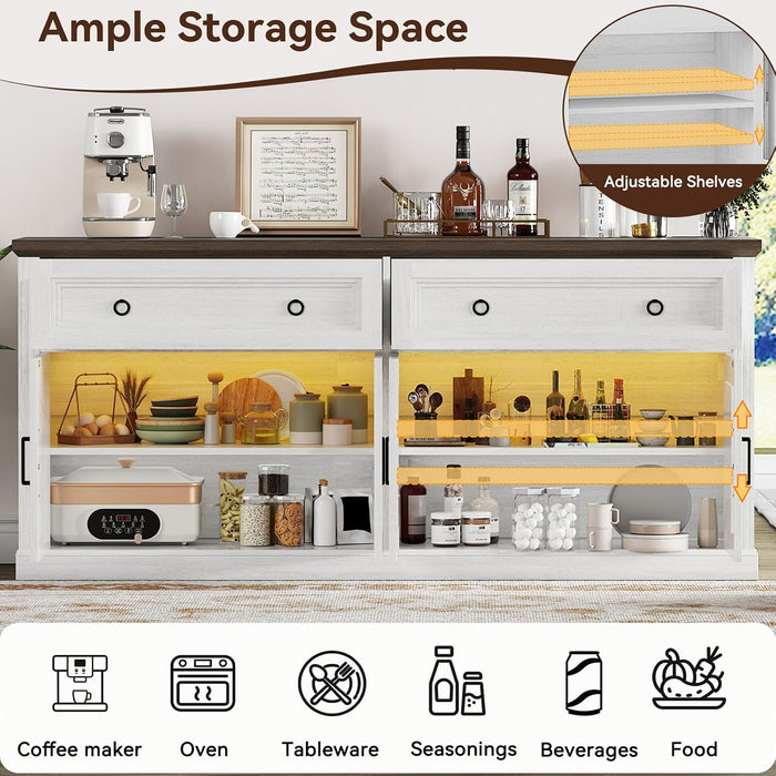 63'' Sideboard Buffet Cabinet with Power Outlet, Antique White